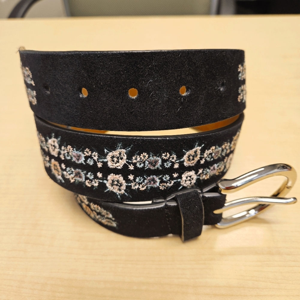 Rebecca Minkoff Selena Embroidered Leather Belt RM100120 Sz M Black